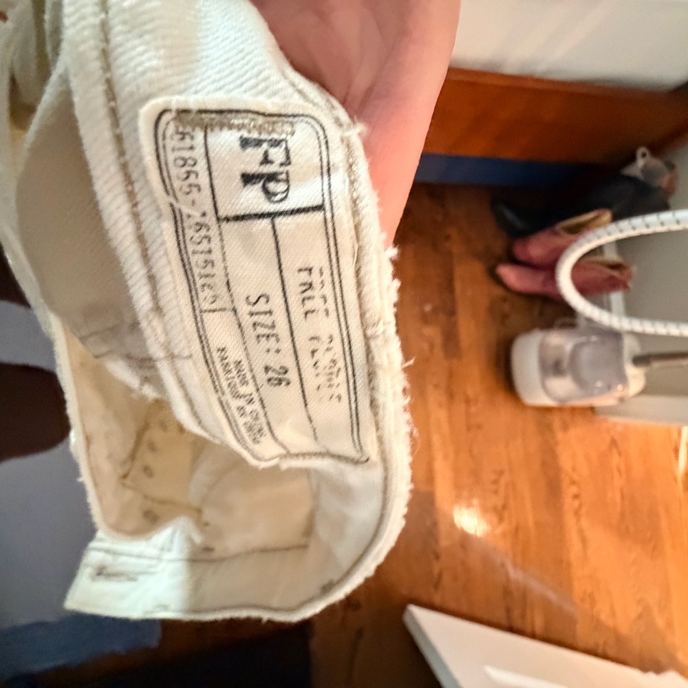 One of a Kind- Free People Cream Denim Shorts with Rhinestone Detail - Picture 4 of 6